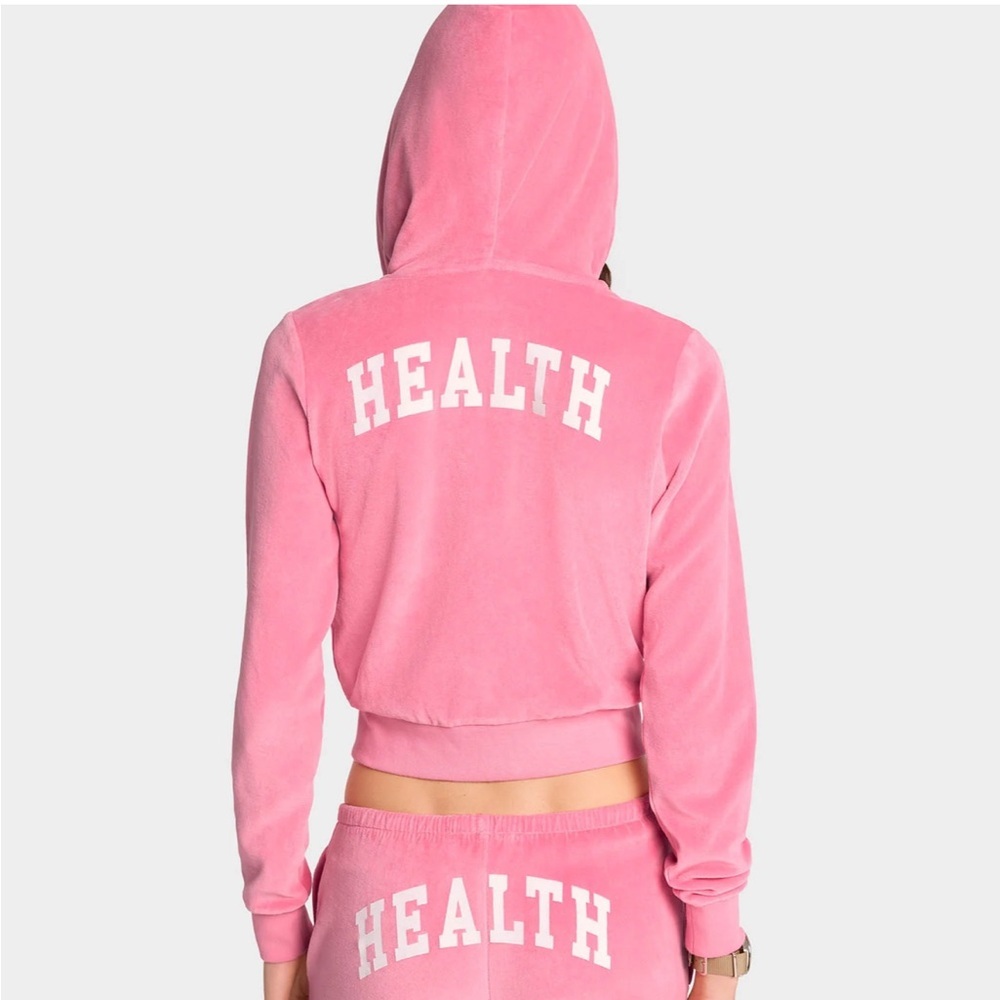 Sporty & Rich Health Ivy Velour Zipped Hoodie - Cotton Candy/White